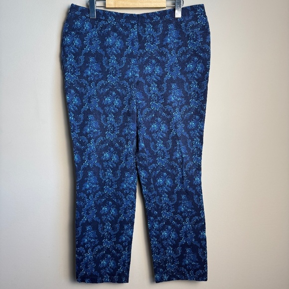 Isaac Mizrahi Live Women's 14 Abstract Floral Pull-On Stretch Pants Blue Jegging - Picture 1 of 12